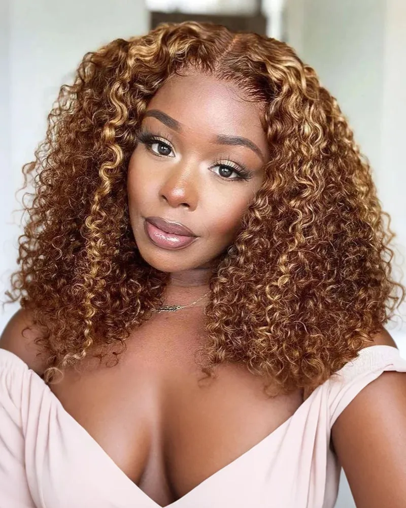 Piano Highlight Color Deep Wave Bob Wig 4x4 Lace Human Hair Wig