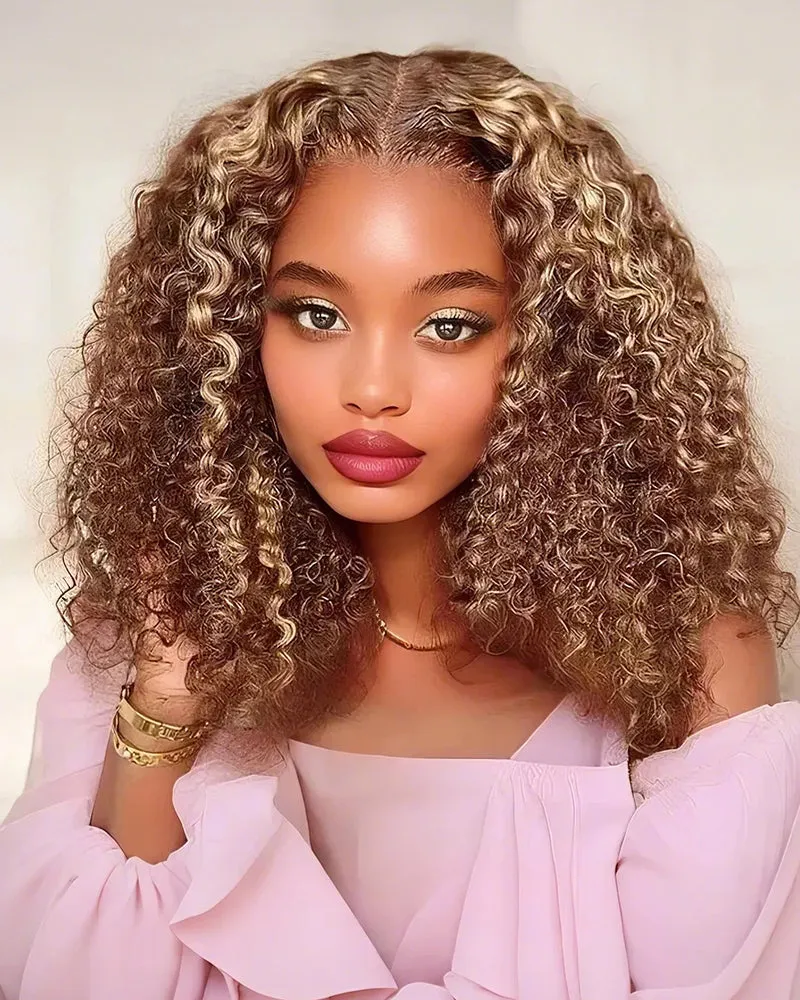 Piano Highlight Color Deep Wave Bob Wig 4x4 Lace Human Hair Wig