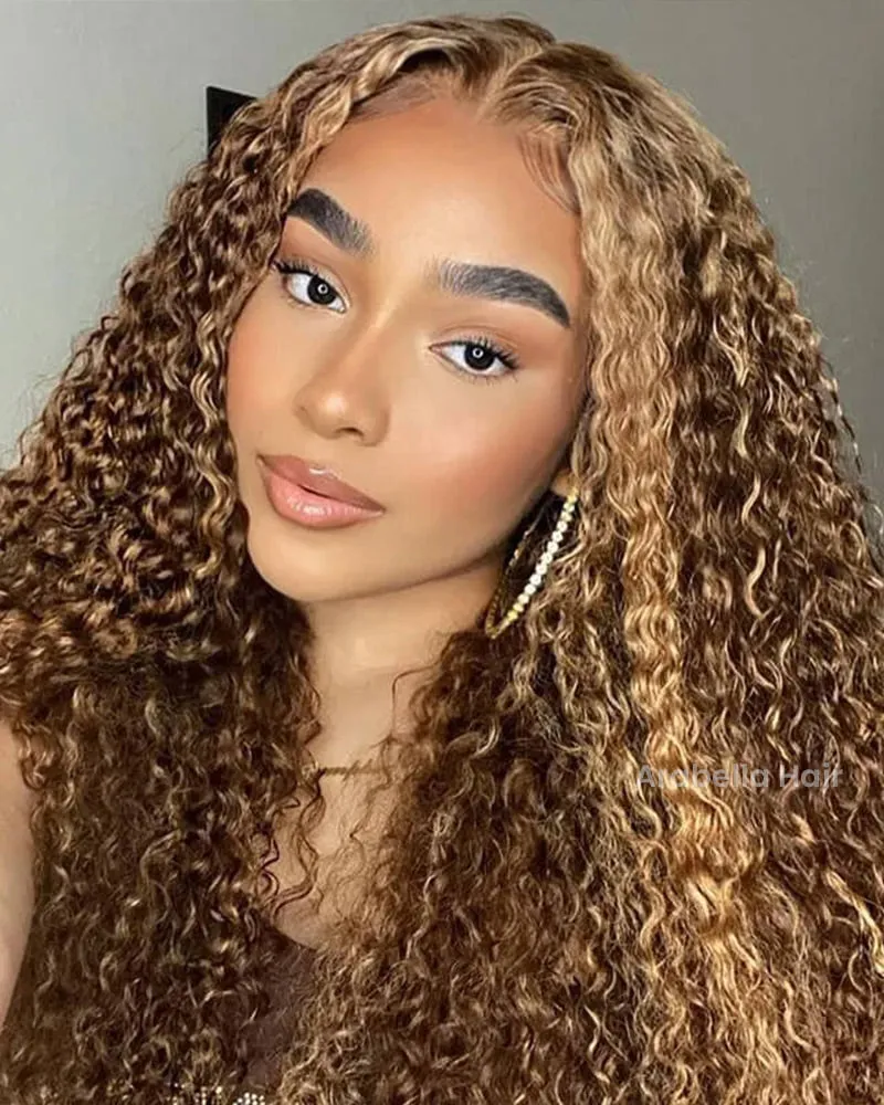 Piano Highlight Color Water Wave Curly 13x4/6x5 Lace Human Hair Wig Free Parting