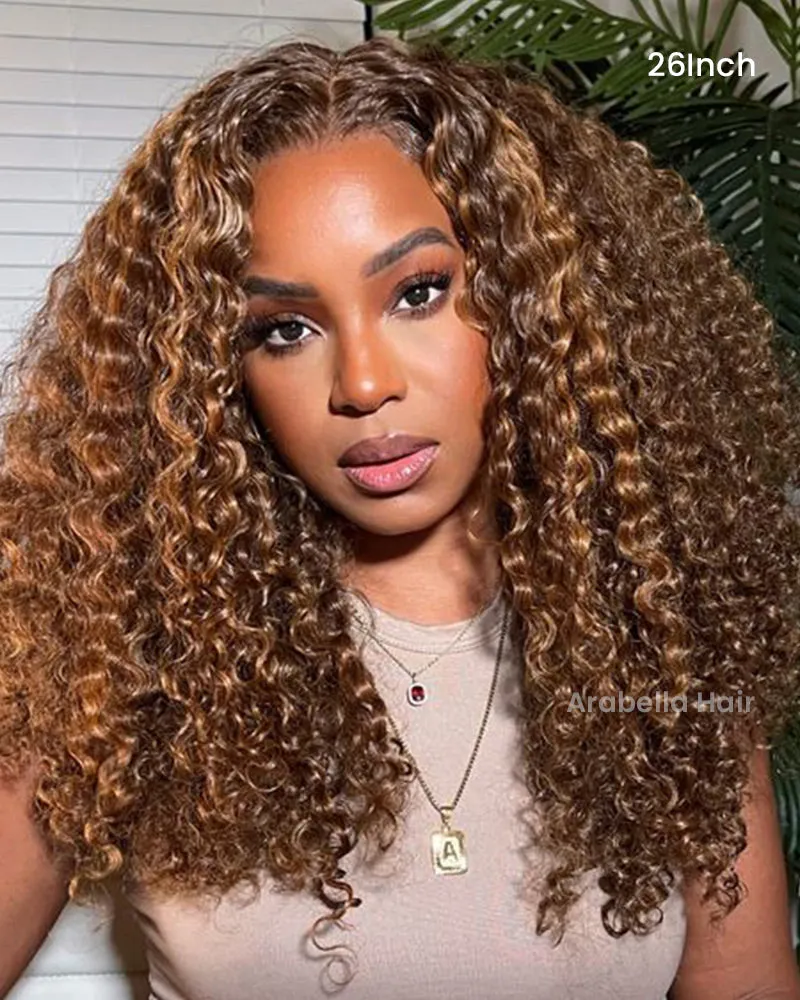Piano Highlight Color Water Wave Curly 13x4/6x5 Lace Human Hair Wig Free Parting
