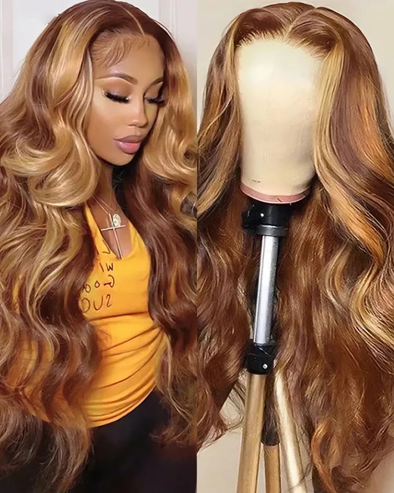 Piano Highlight Colored Body Wave 5x5 Glueless Lace Human Hair Wigs