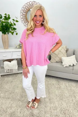 Pink Short Sleeve Ribbed Top