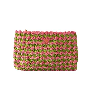 Prada Pink Raffia Woven Clutch