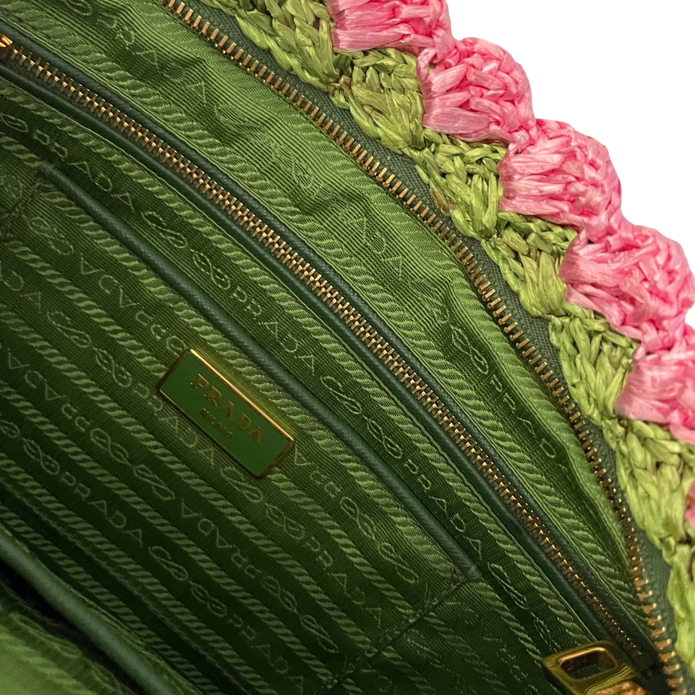 Prada Pink Raffia Woven Clutch