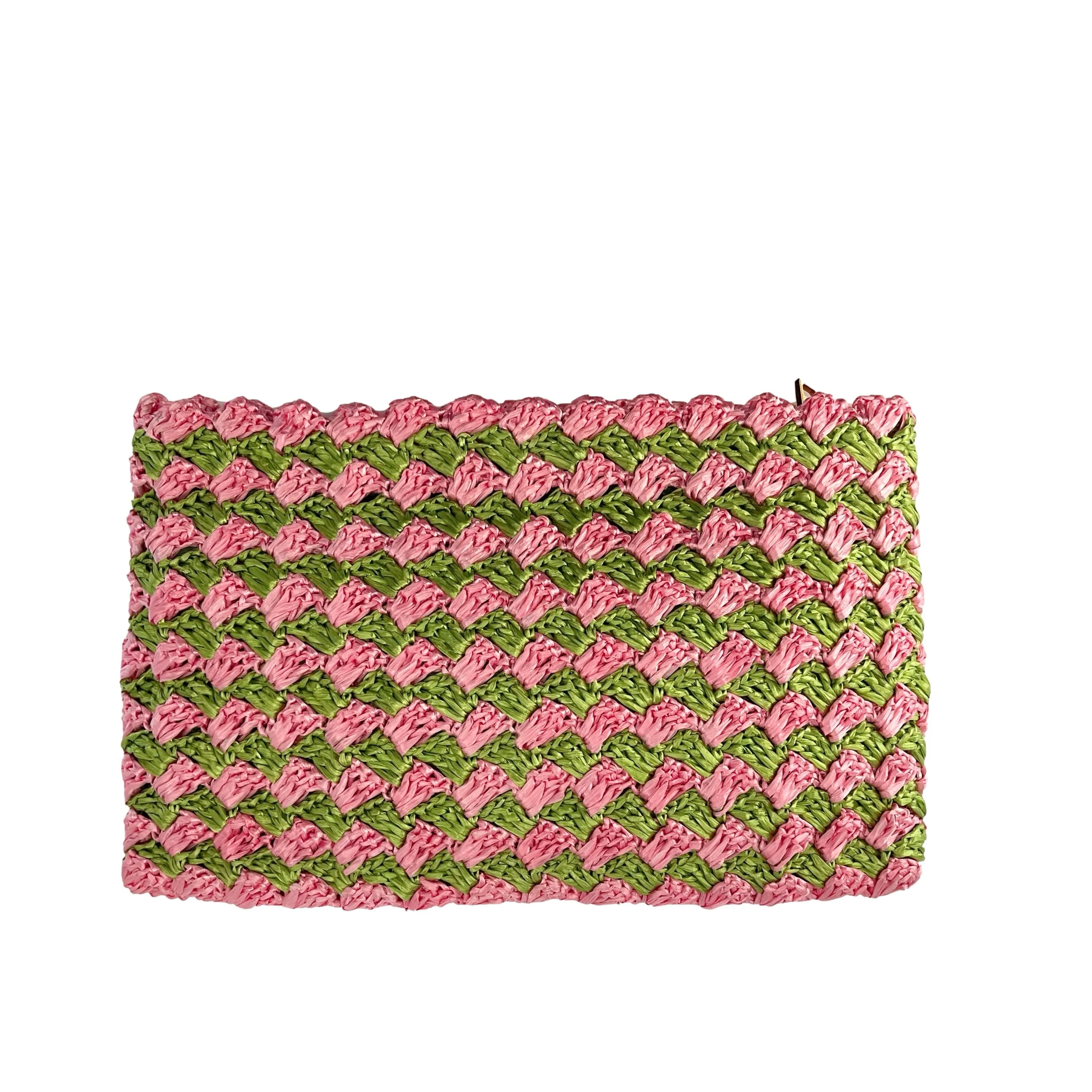 Prada Pink Raffia Woven Clutch