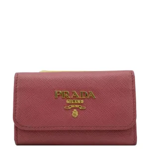PRADA Small Saffiano Leather Key Holder Pink