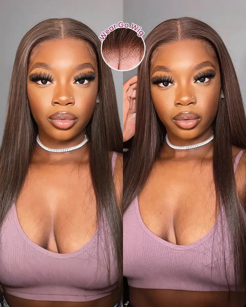 Pre-Cut 6x5 Glueless Lace Straight #4 Chestnut Brown Colored Wig Pre-Plucked Human Hair Wigs