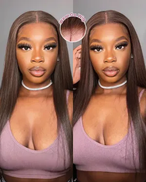Pre-Cut 6x5 Glueless Lace Straight #4 Chestnut Brown Colored Wig Pre-Plucked Human Hair Wigs