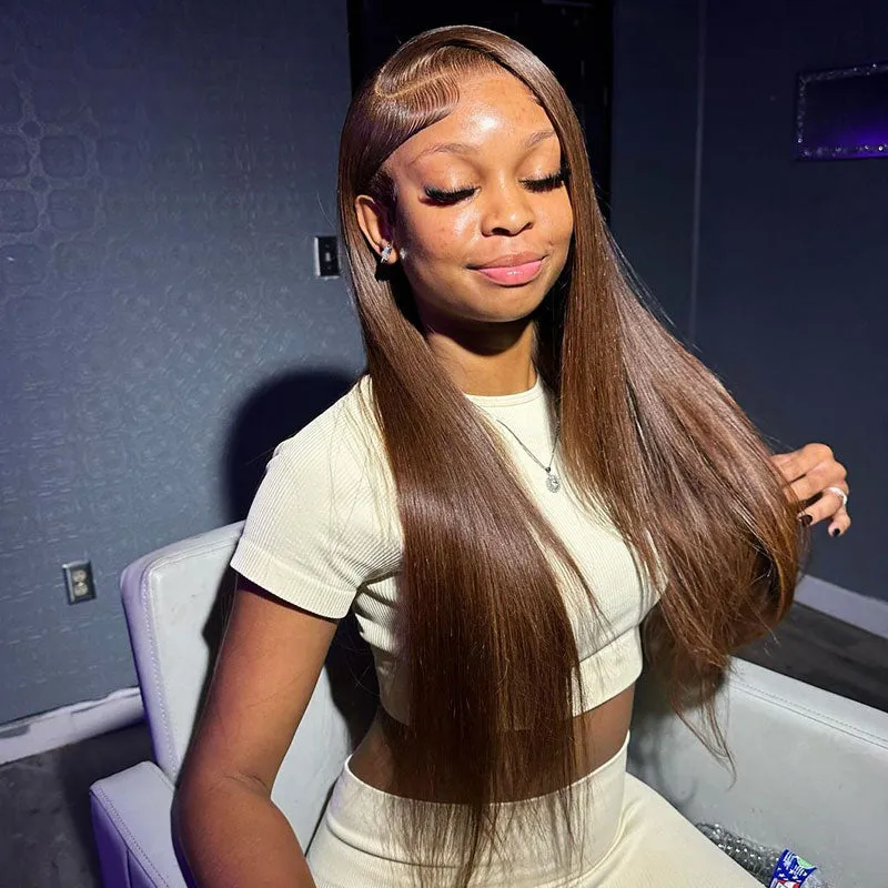 Pre-Cut 6x5 Glueless Lace Straight #4 Chestnut Brown Colored Wig Pre-Plucked Human Hair Wigs