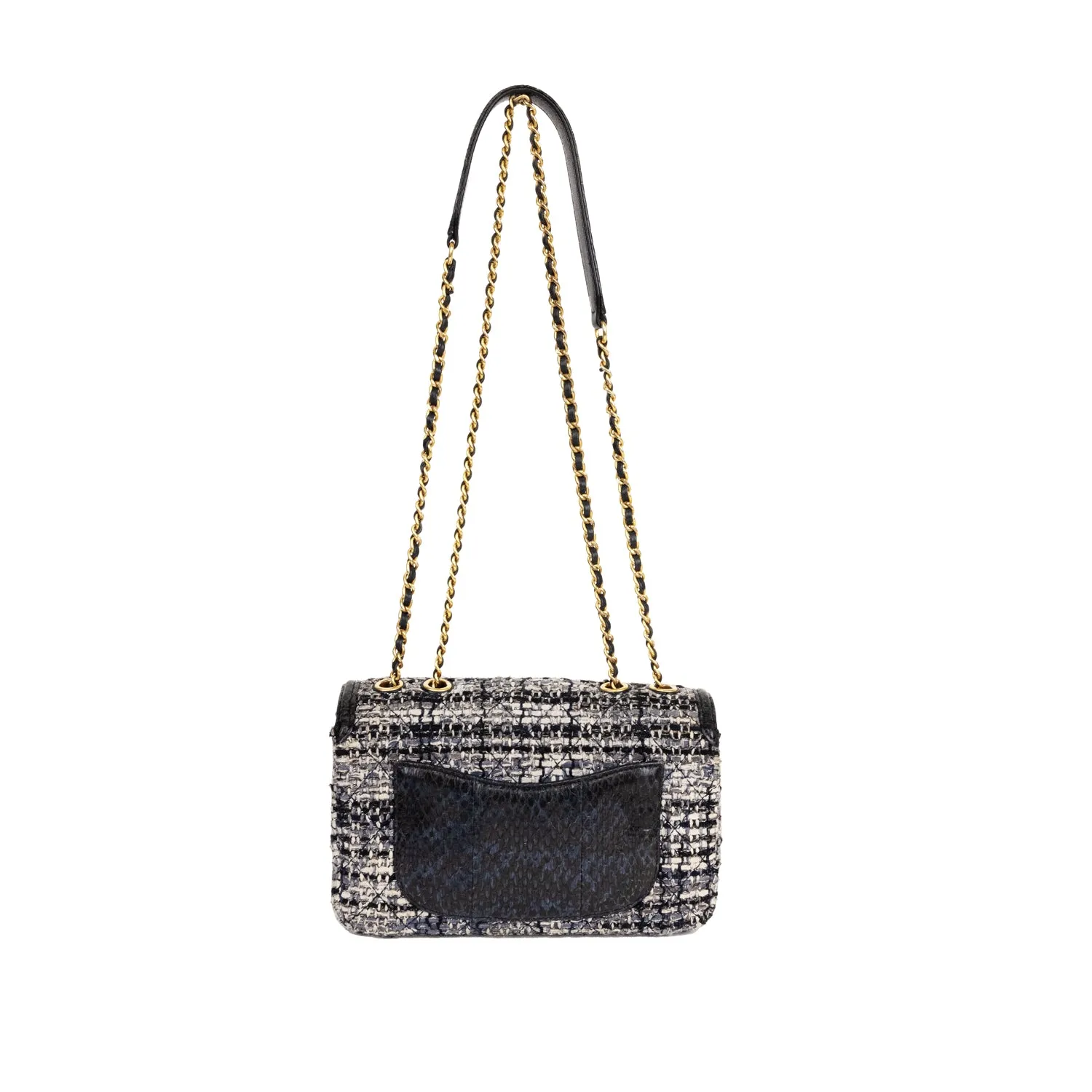 Pre-Owned Chanel CC Filigree Tweed Snake Flap Bag