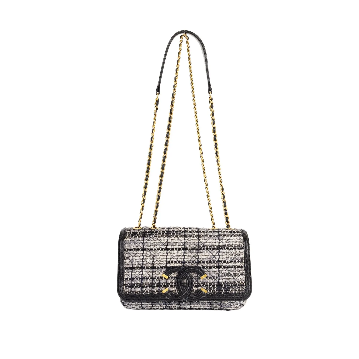Pre-Owned Chanel CC Filigree Tweed Snake Flap Bag