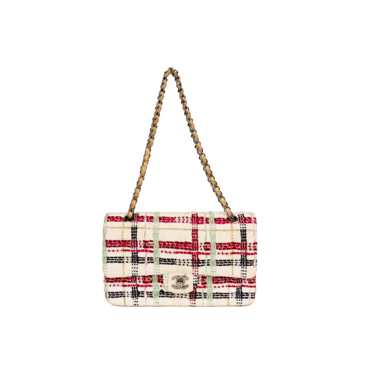 Pre-Owned Chanel Tweed Multicolor Quilted Medium Classic Double Flap