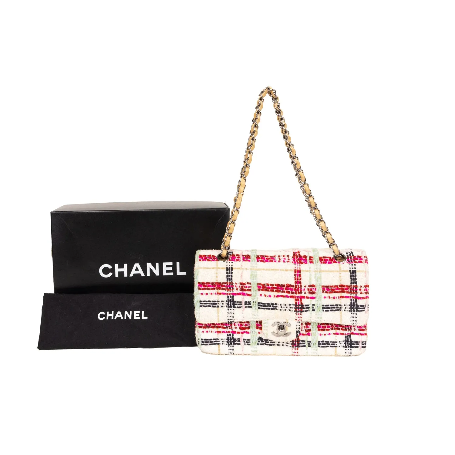 Pre-Owned Chanel Tweed Multicolor Quilted Medium Classic Double Flap