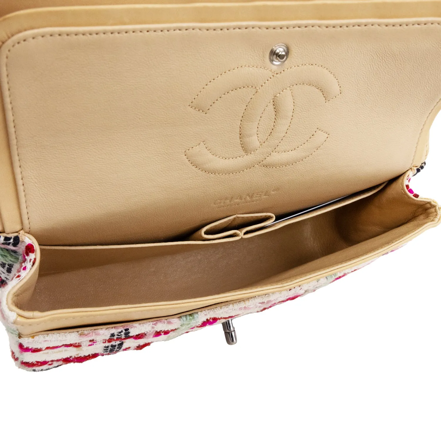Pre-Owned Chanel Tweed Multicolor Quilted Medium Classic Double Flap