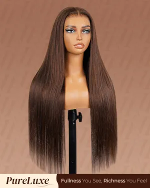 Pure-Luxe™ Dark Brown Colored Glueless 13x6 Ultra-Dense Silky Straight/Body WaveHuman Hair Wig Pre-Cut Lace