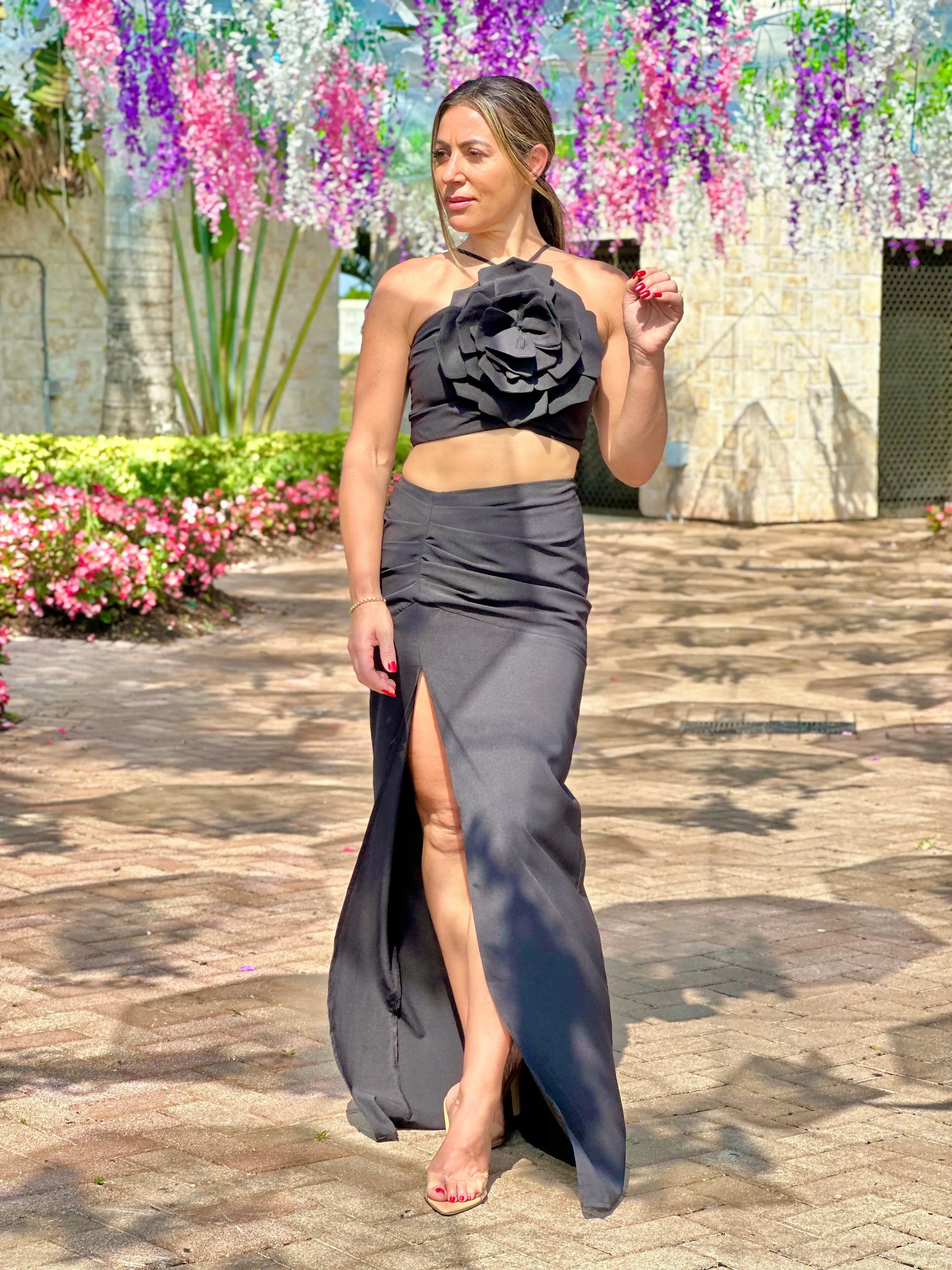"Ayla" Floral Applique Cut Out Dress