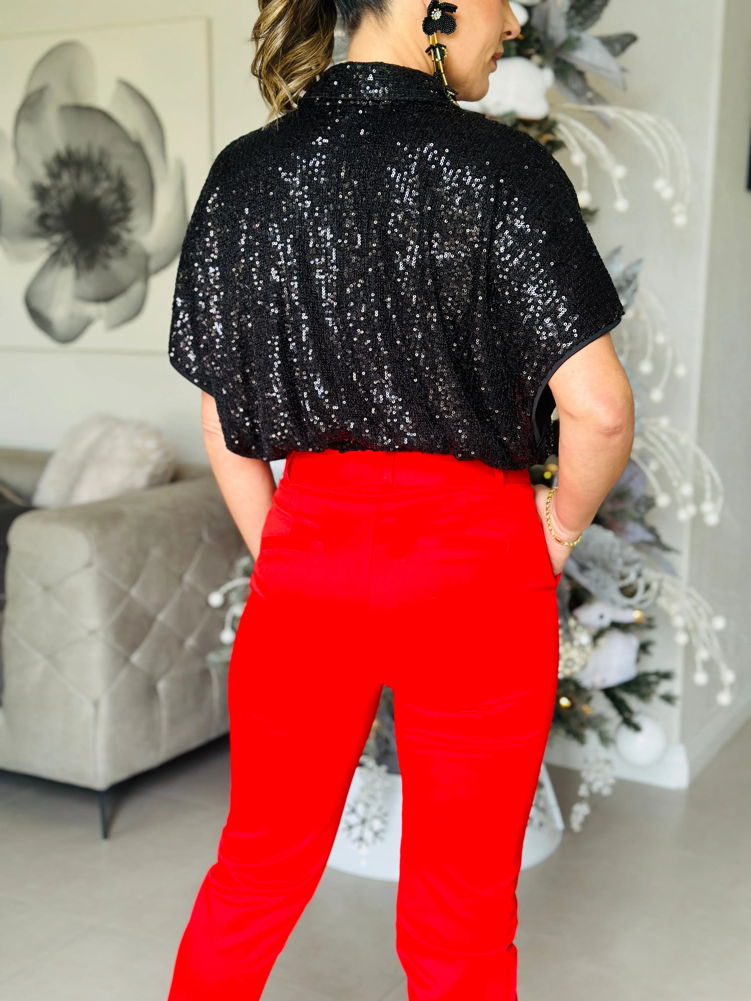 "Christy" Sequins Short Sleeve Crop Top