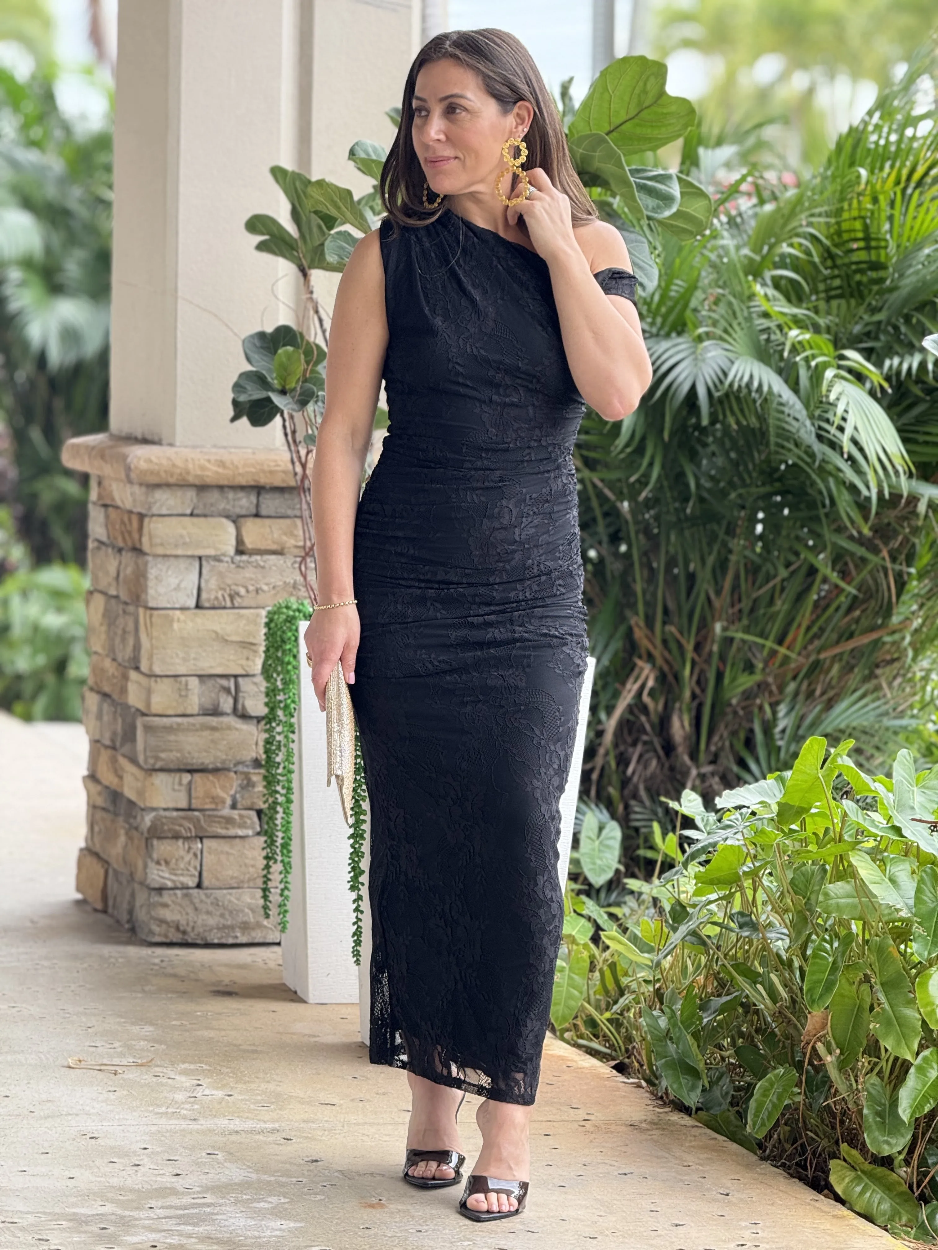 "Ginger" One Shoulder Lace Maxi Dress