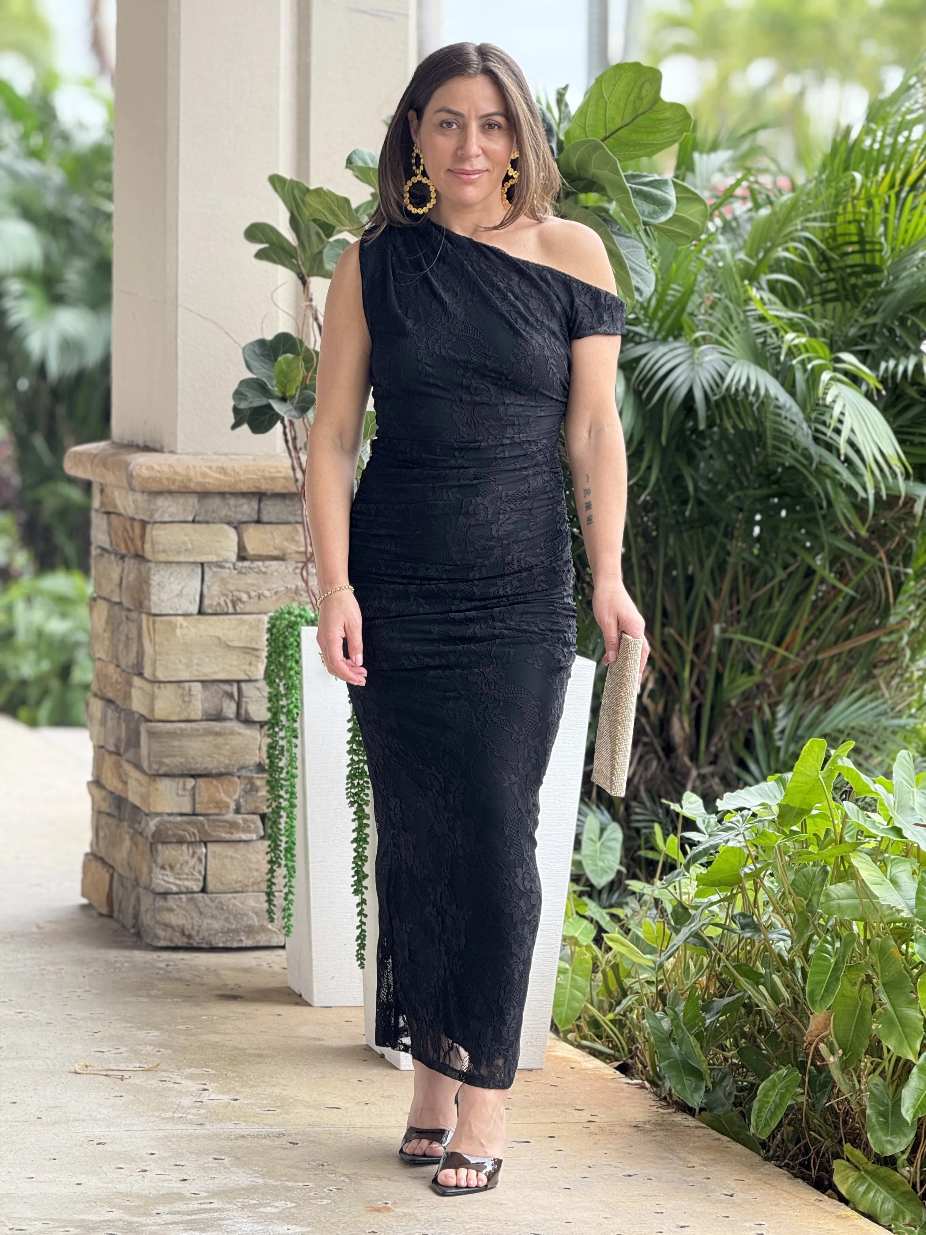 "Ginger" One Shoulder Lace Maxi Dress