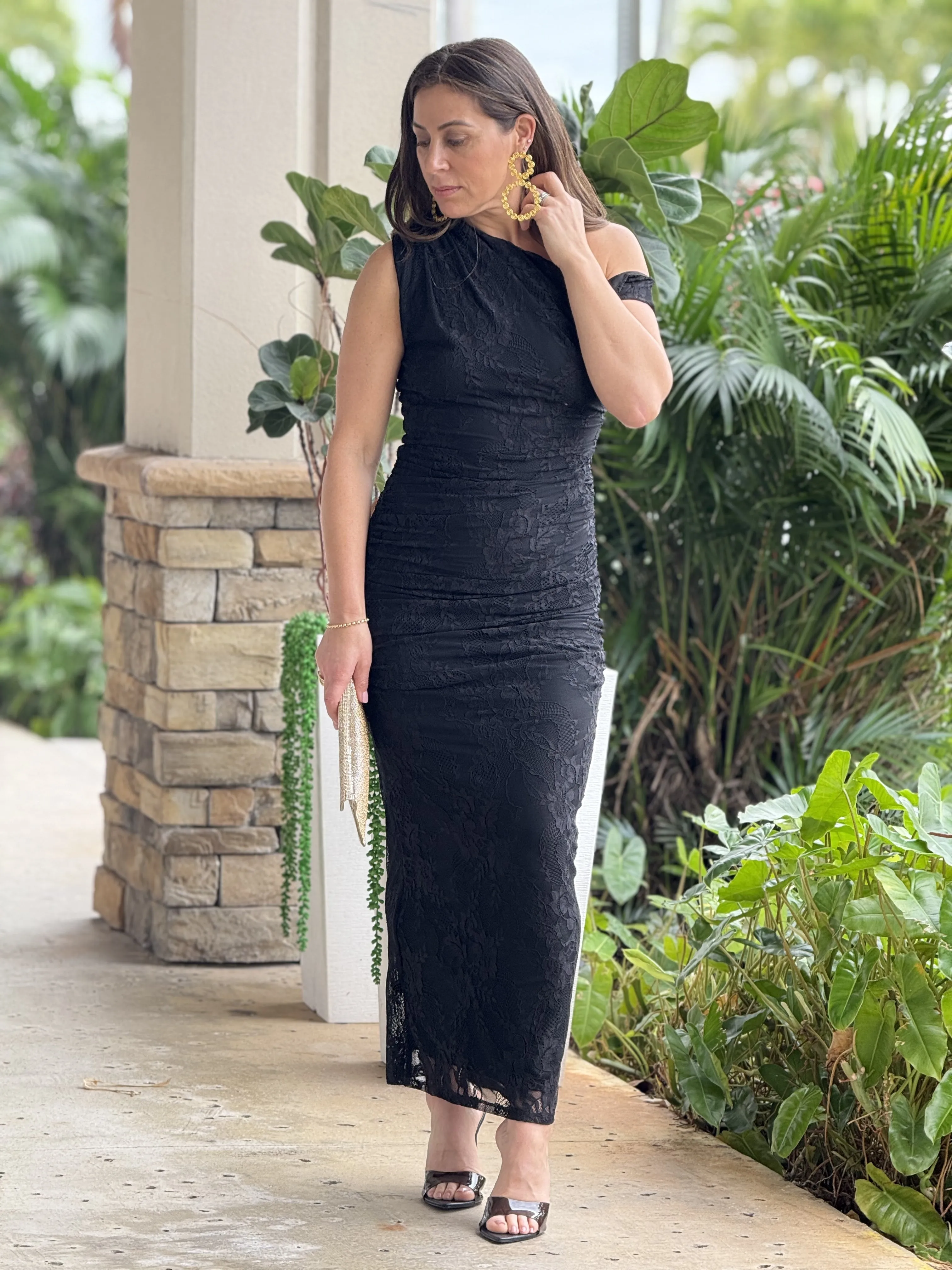 "Ginger" One Shoulder Lace Maxi Dress