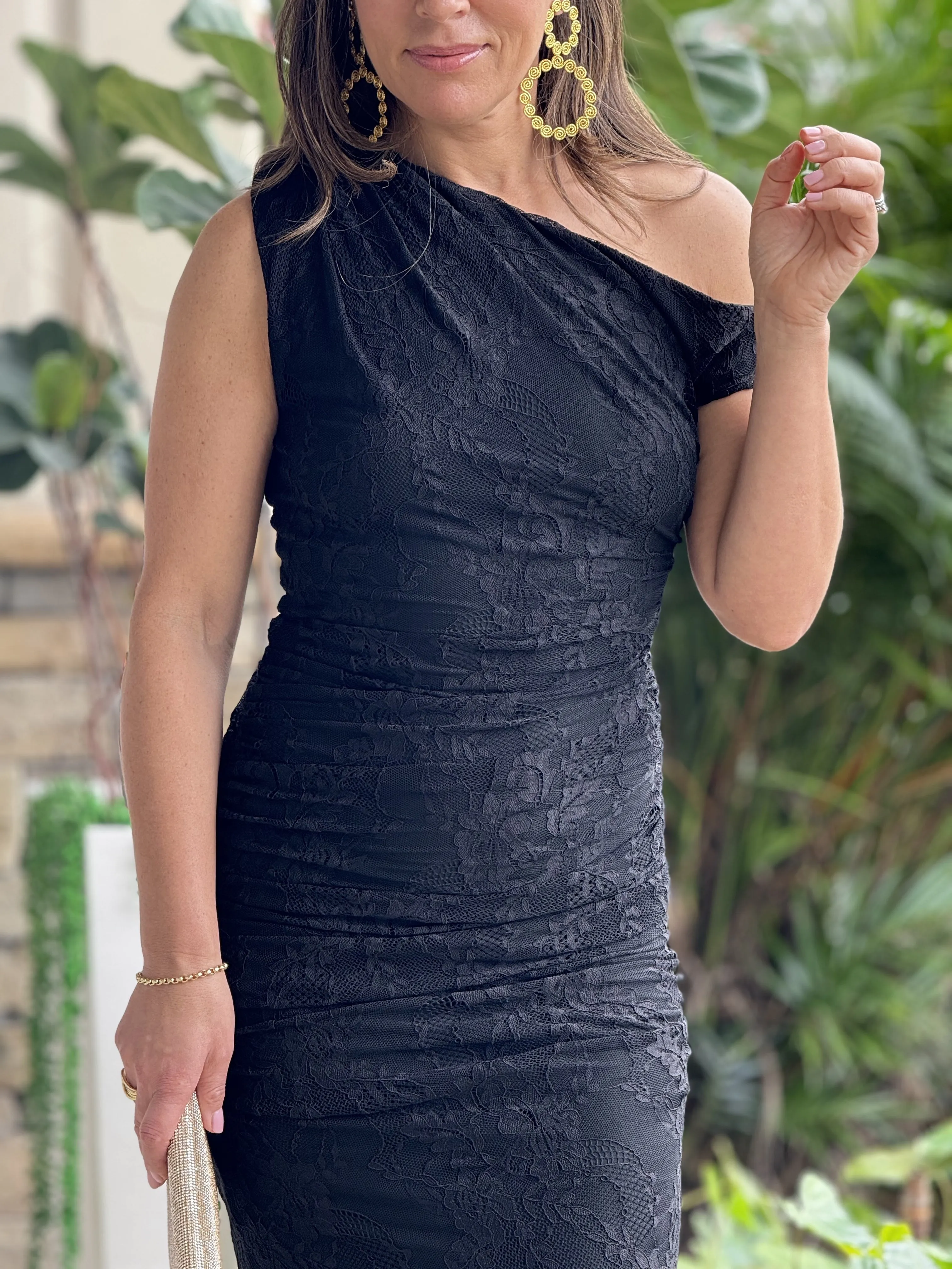 "Ginger" One Shoulder Lace Maxi Dress