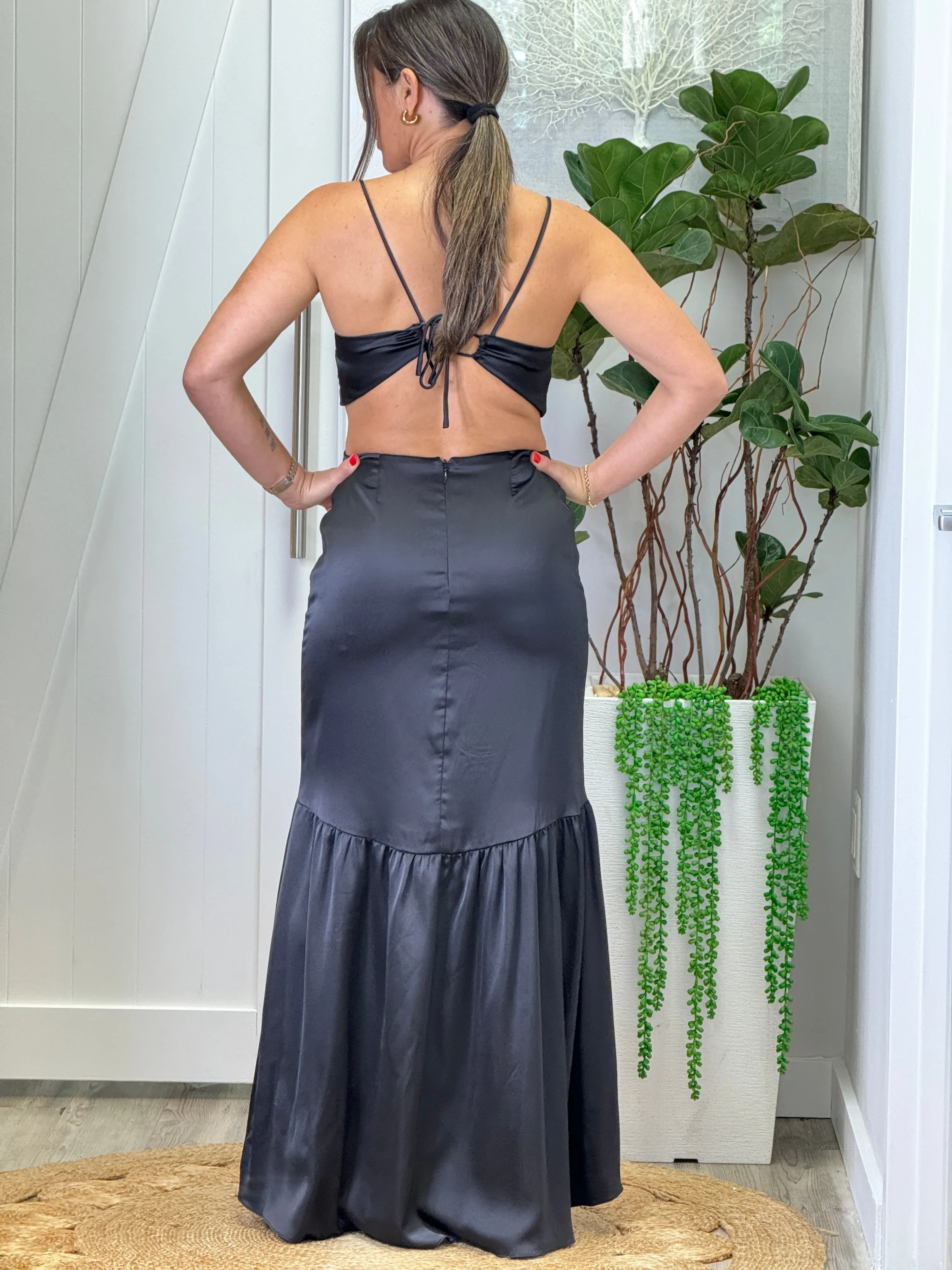 "Iliana" Satin Cut Out Maxi Dress