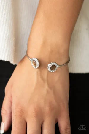 "Instant Illumination" Silver Metal & Brown Cat's Eye Stone Dainty Cuff Bracelet