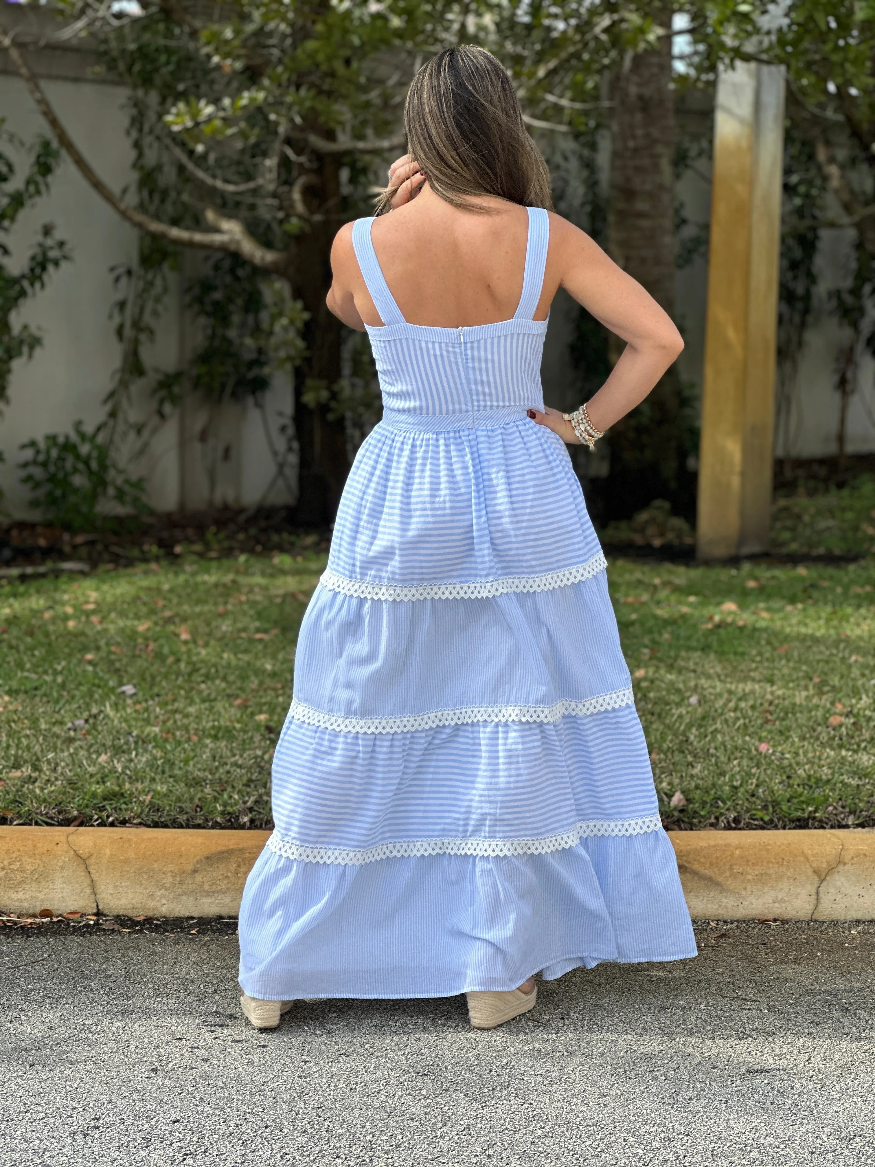 "Layla" Sleeveless Striped Tiered Dress