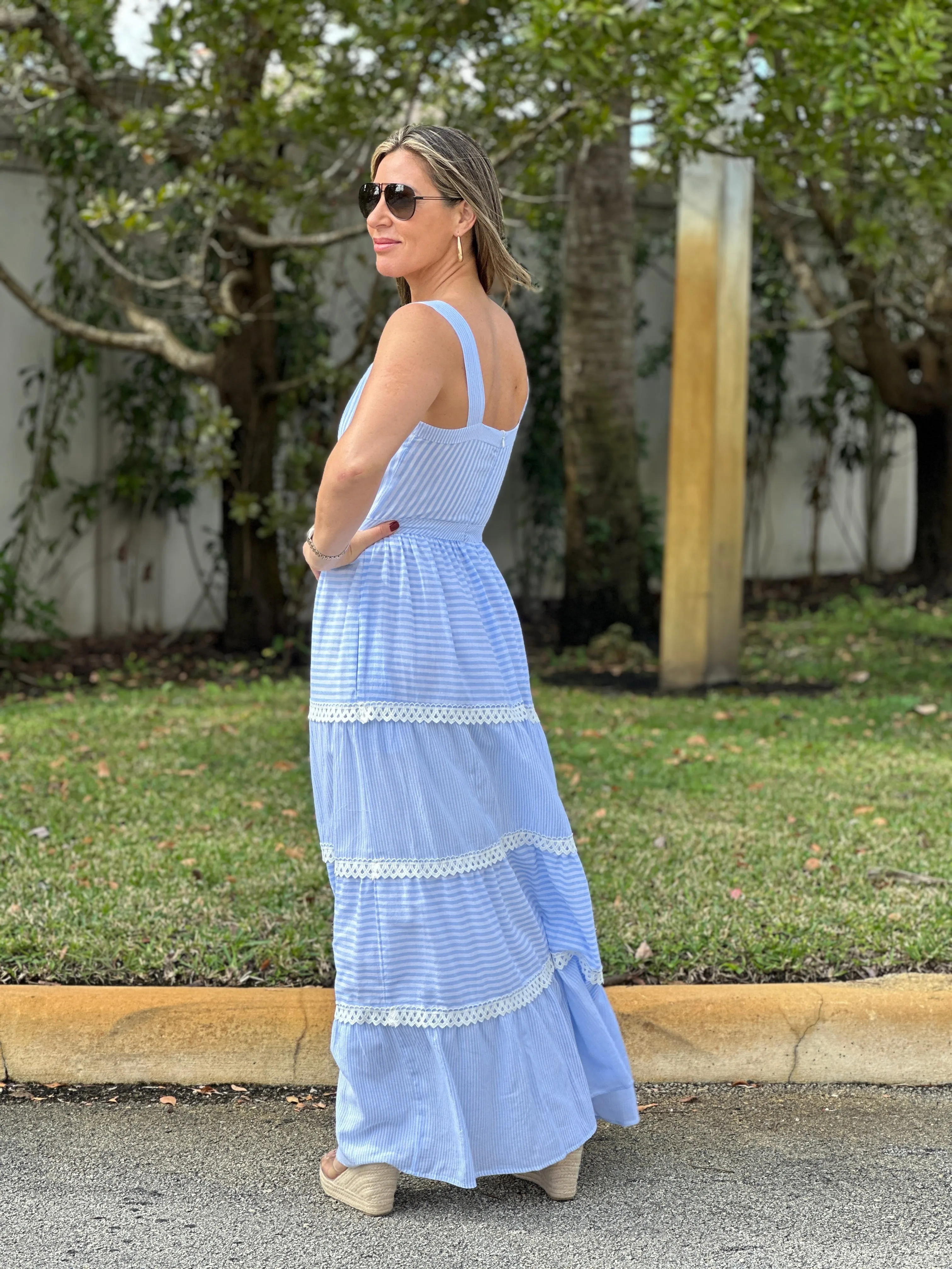 "Layla" Sleeveless Striped Tiered Dress