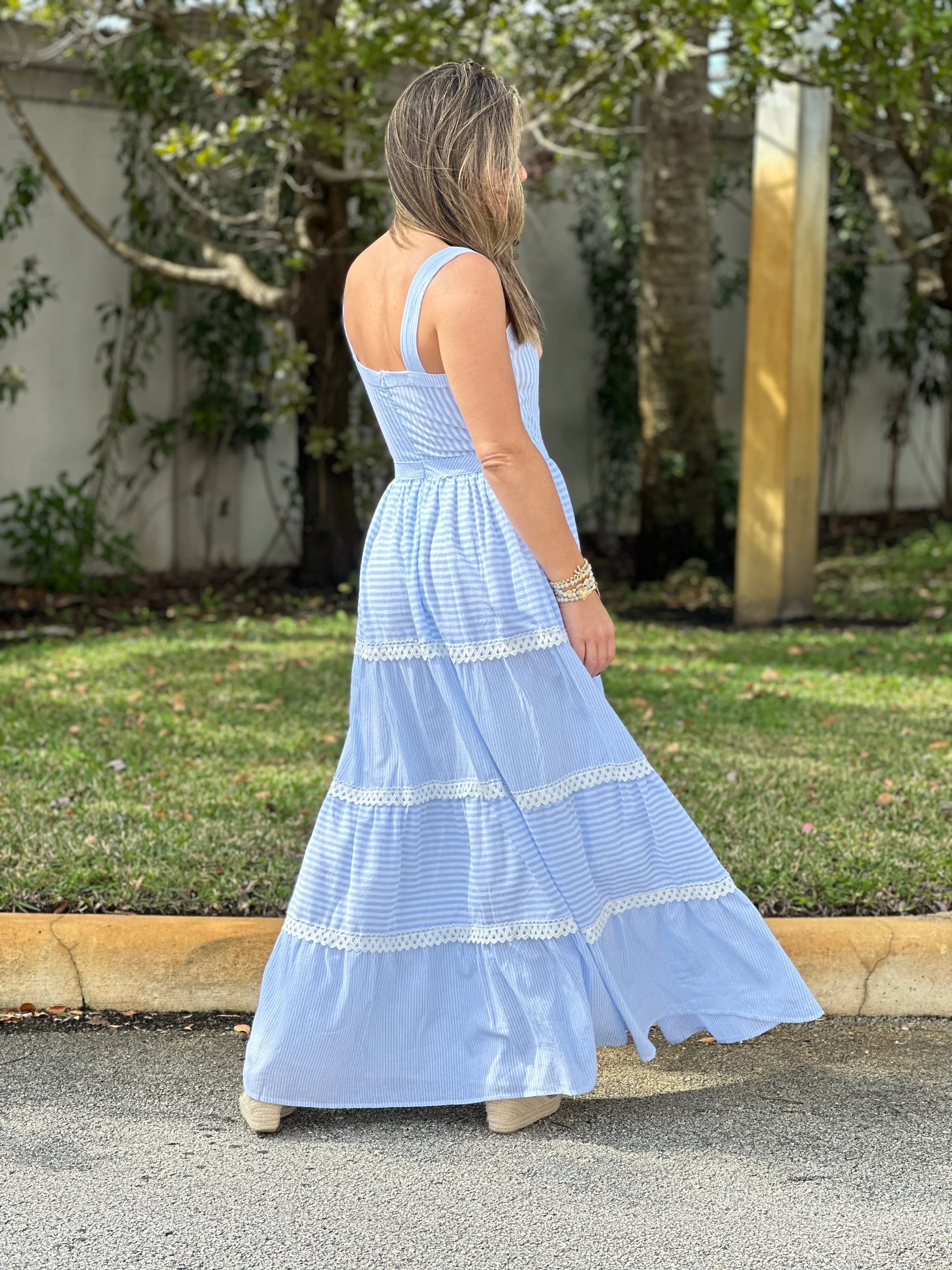 "Layla" Sleeveless Striped Tiered Dress