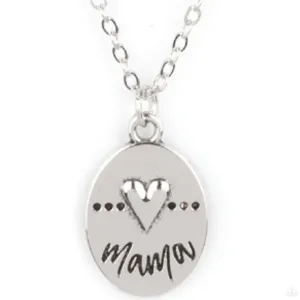 "They Call Me Mama" Dainty Silver Chain That Says "MAMA" With A Heart Accent Necklace Set
