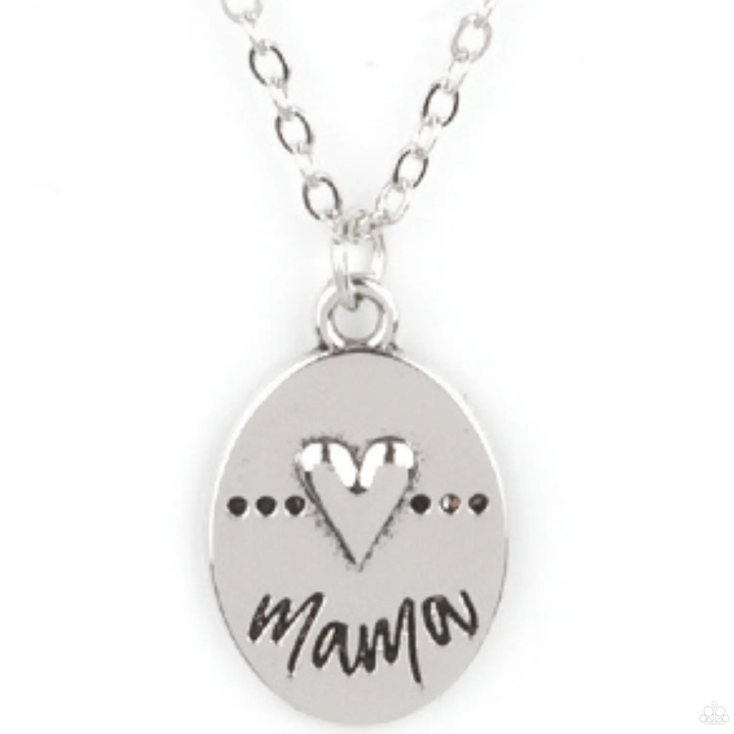 "They Call Me Mama" Dainty Silver Chain That Says "MAMA" With A Heart Accent Necklace Set