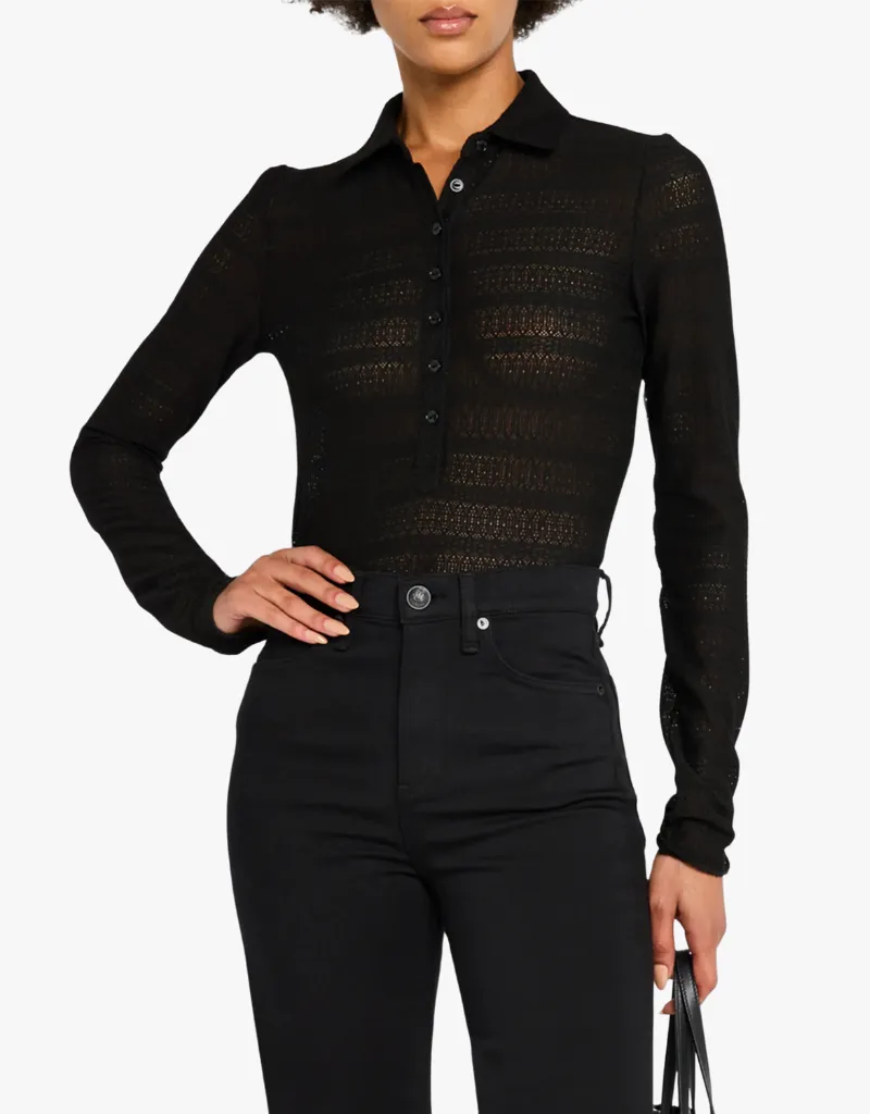 Rag & Bone Julia Long Sleeve Polo in Black