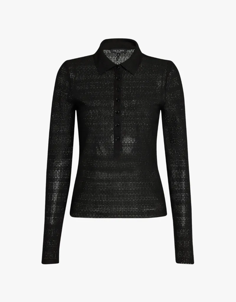 Rag & Bone Julia Long Sleeve Polo in Black
