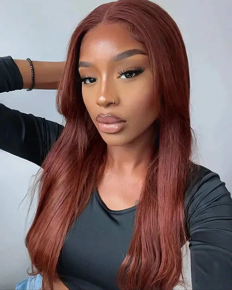 Red Reddish Brown Auburn Colored Straight 13x4 Lace Front Human Hair Wig