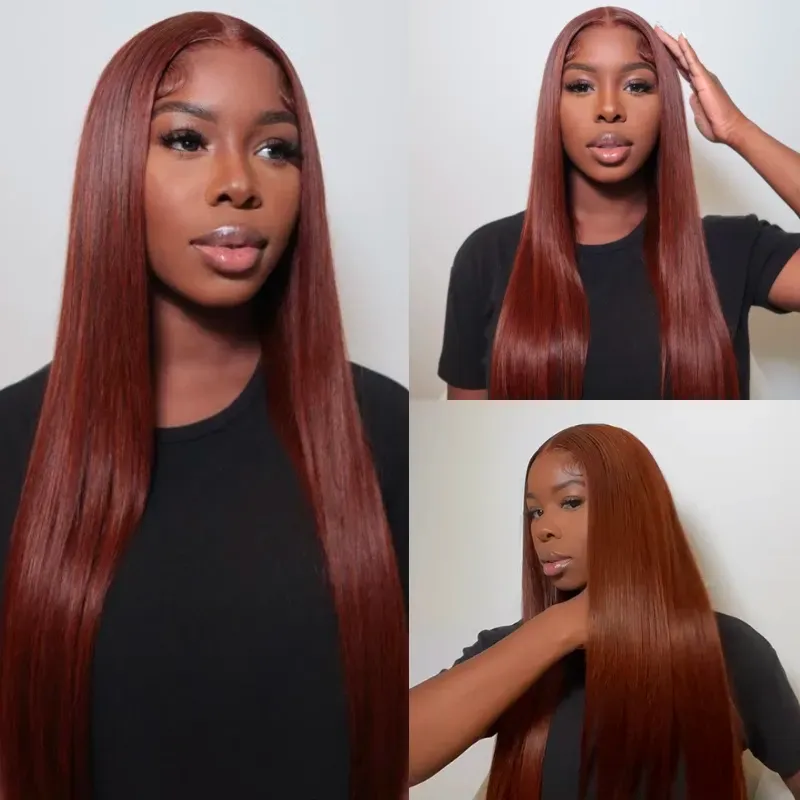Red Reddish Brown Auburn Colored Straight 13x4 Lace Front Human Hair Wig