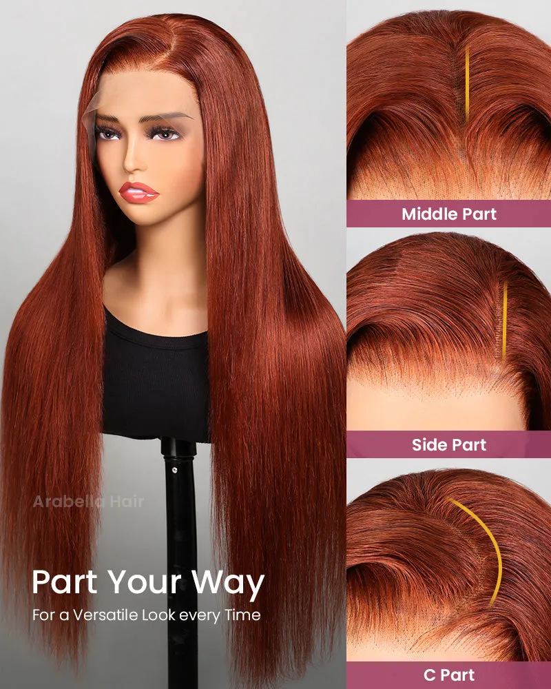Red Reddish Brown Auburn Colored Straight 13x4 Lace Front Human Hair Wig