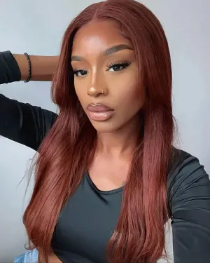 Red Reddish Brown Auburn Colored Straight 13x4 Lace Front Human Hair Wig