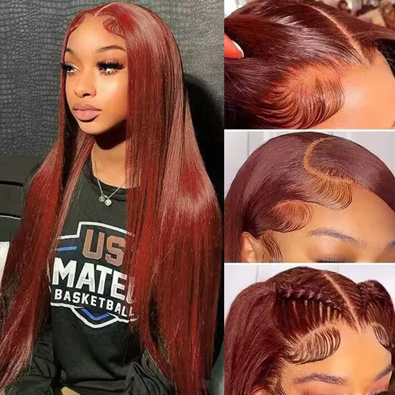 Red Reddish Brown Auburn Colored Straight 13x4 Lace Front Human Hair Wig