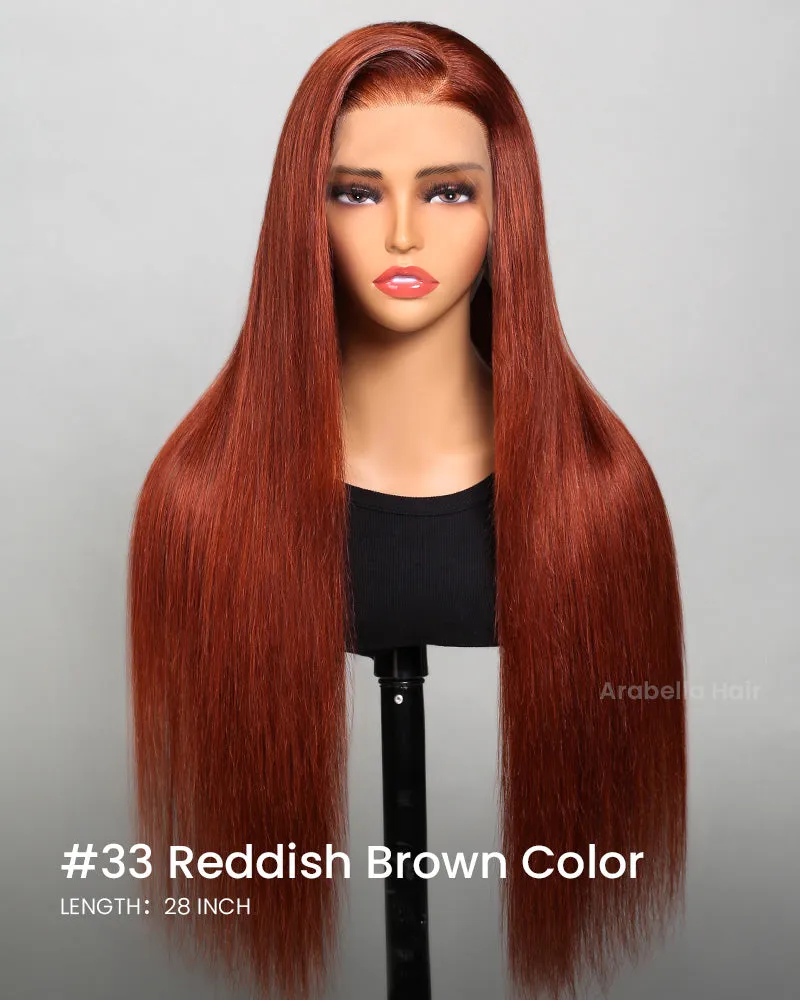 Red Reddish Brown Auburn Colored Straight 13x4 Lace Front Human Hair Wig