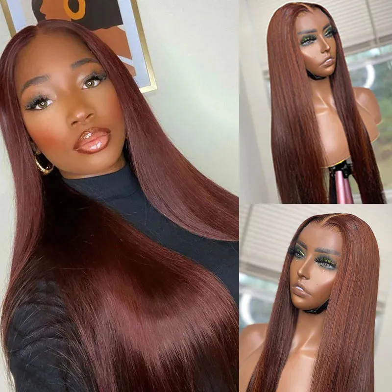 Red Reddish Brown Auburn Colored Straight 13x4 Lace Front Human Hair Wig