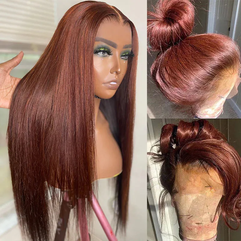 Red Reddish Brown Auburn Colored Straight 13x4 Lace Front Human Hair Wig