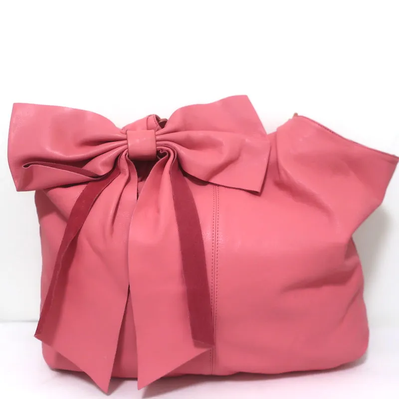 RED Valentino Bow Hobo Pink Leather Large Shoulder Bag