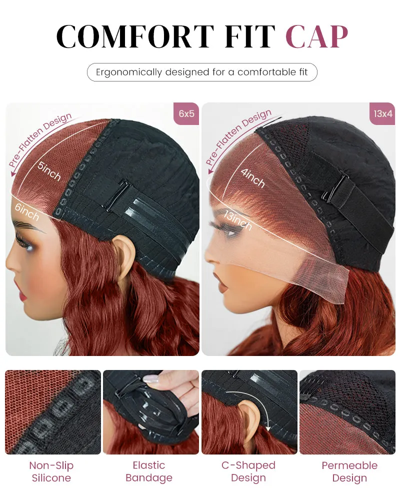 Reddish Auburn Brown Color Body Wave 13x4/6x5 Pre-cut Lace Front Human Hair Wig
