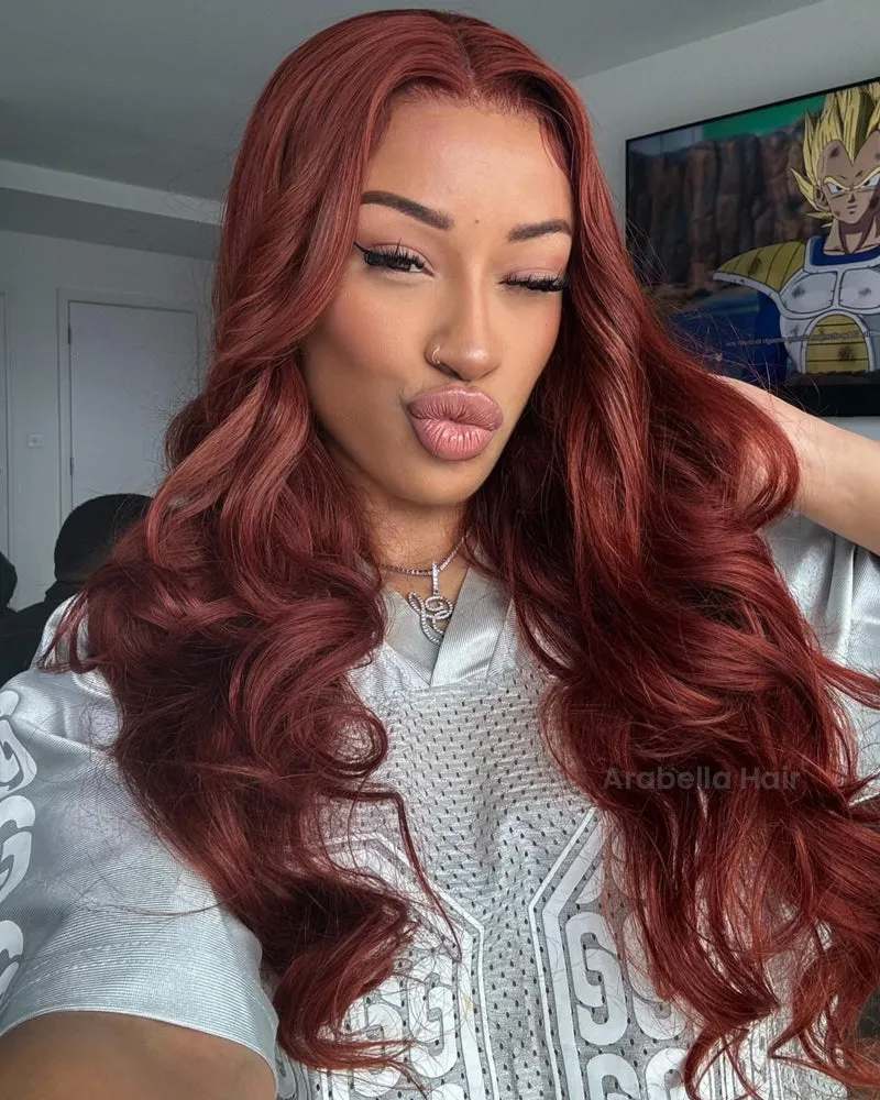 Reddish Auburn Brown Color Body Wave 13x4/6x5 Pre-cut Lace Front Human Hair Wig