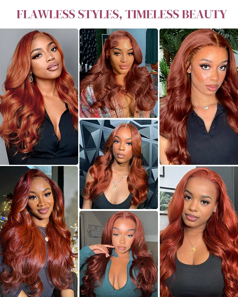 Reddish Auburn Brown Color Body Wave 13x4/6x5 Pre-cut Lace Front Human Hair Wig