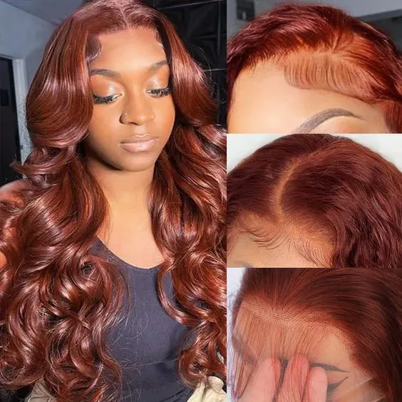 Reddish Auburn Brown Color Body Wave 13x4/6x5 Pre-cut Lace Front Human Hair Wig