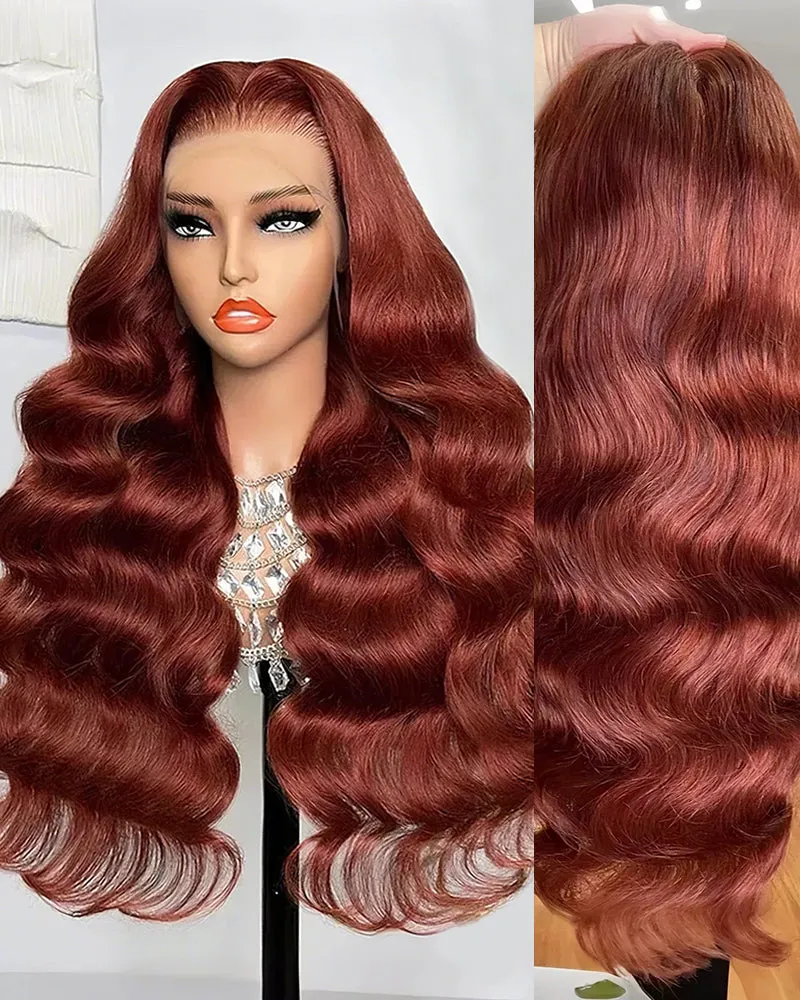 Reddish Brown Colored Body Wave 13x6 Lace Frontal Human Hair Wigs