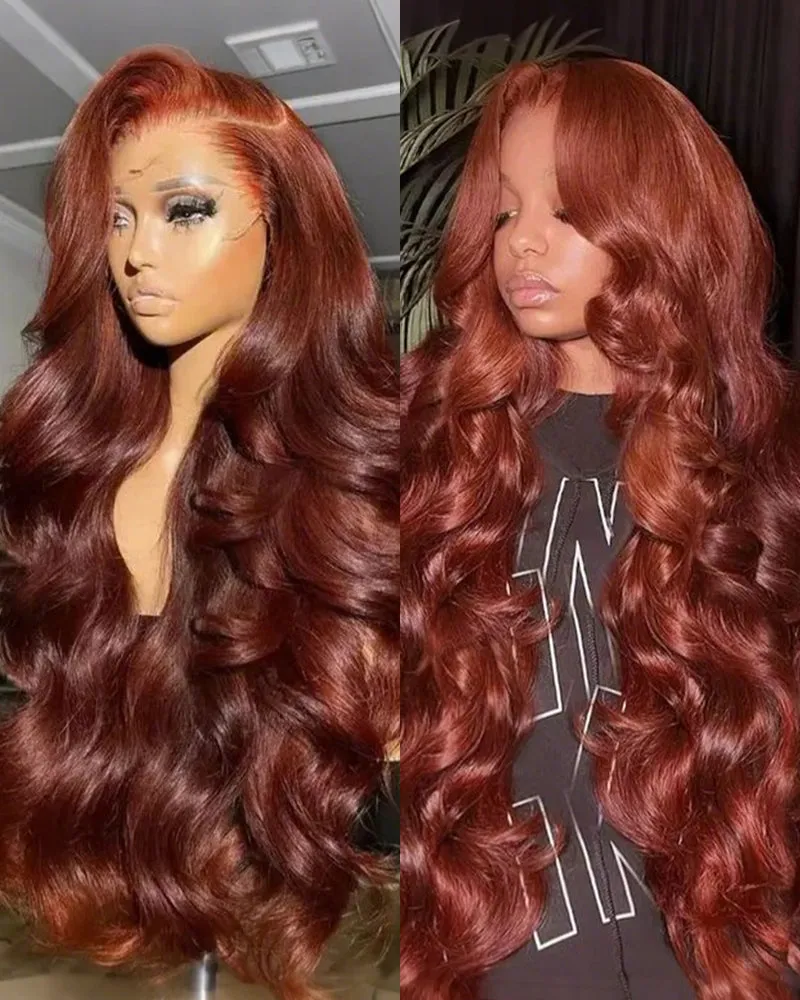 Reddish Brown Colored Body Wave 13x6 Lace Frontal Human Hair Wigs