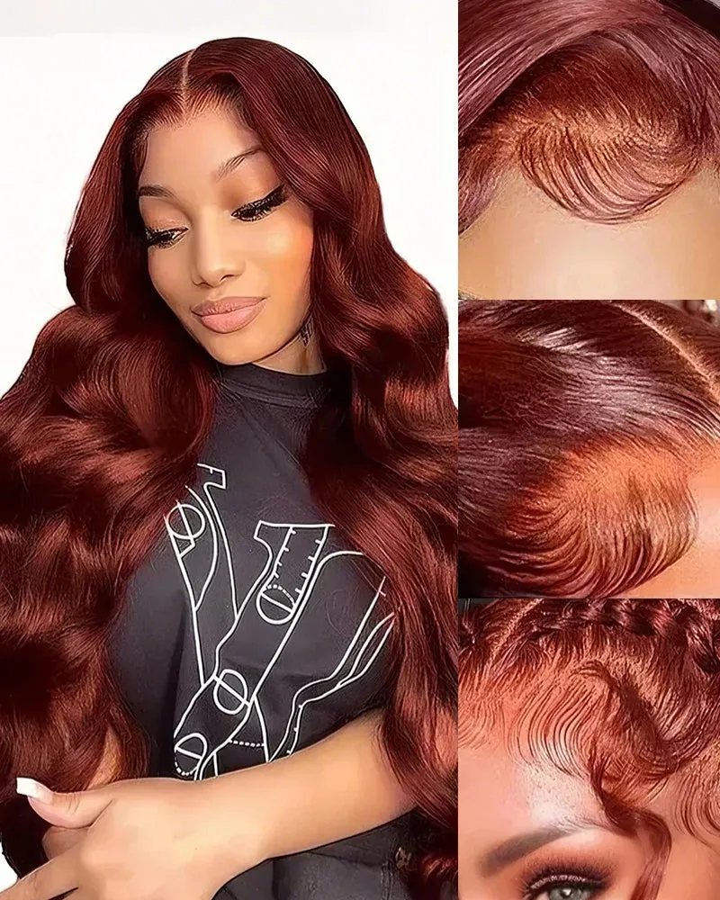 Reddish Brown Colored Body Wave 13x6 Lace Frontal Human Hair Wigs